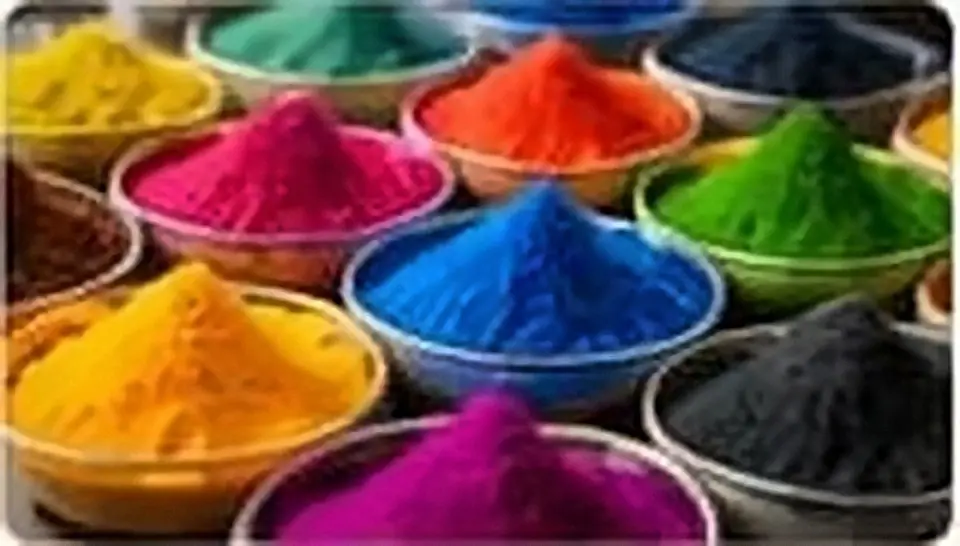 Bowls of bright textile dye powders